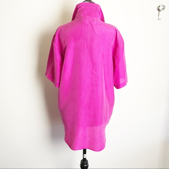 LUXURY MAGENTA 100% SILK SHORT SLEEVE BLOUSE EUC M - Picture 3 of 5
